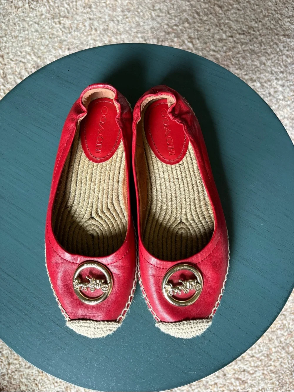 Coach Red Leather Espadrille Flats